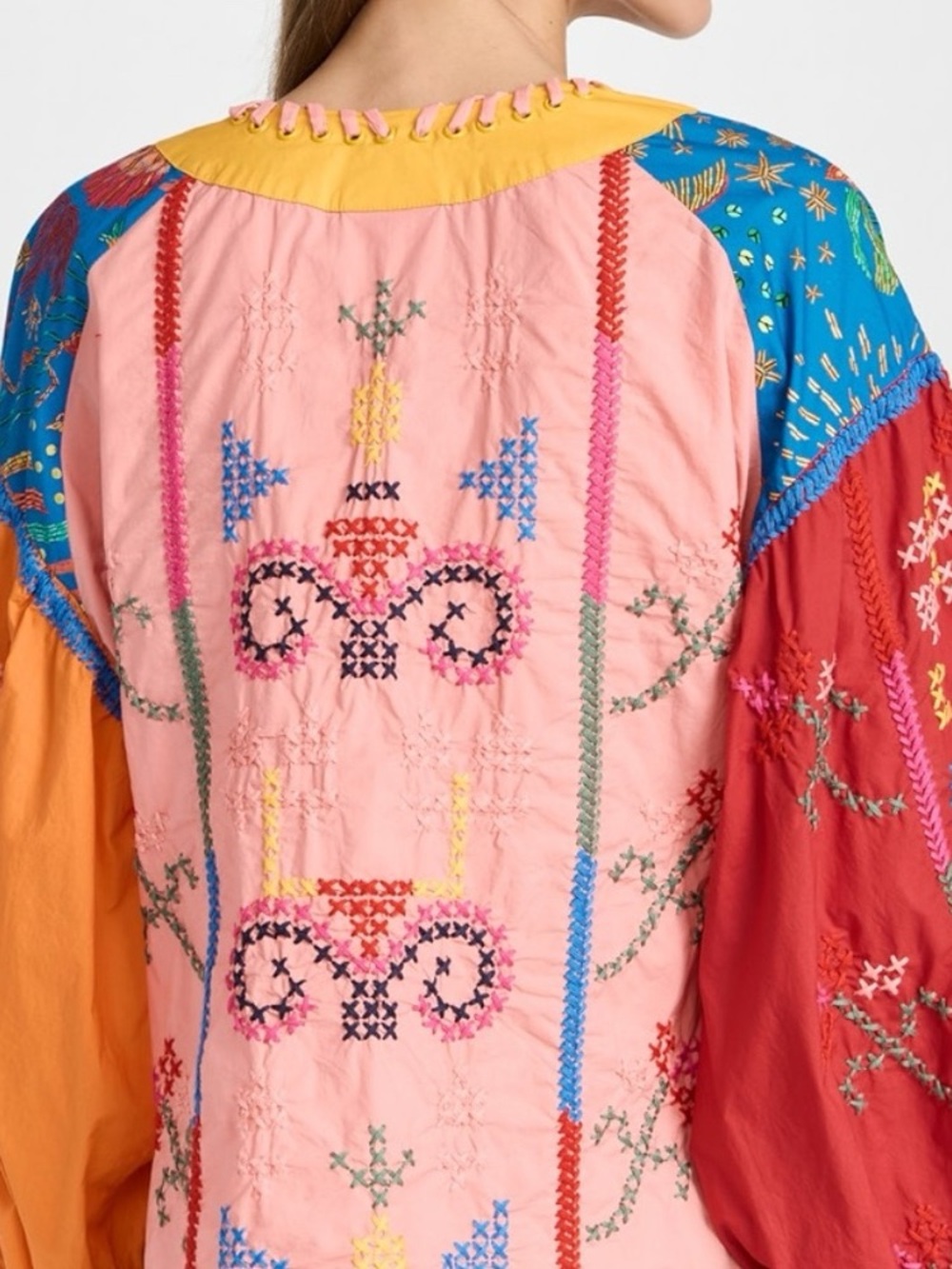 FARM Rio Pink Yellow Multicolor Embroidered Peasant Blouse - Picture 2 of 4